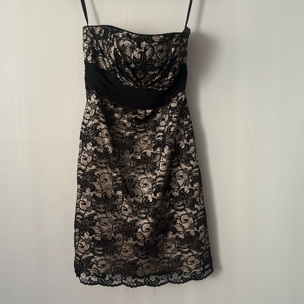 White House Black Market strapless black and cream lace dress